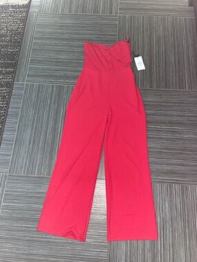 Women’s Red Strapless Jumpsuit with Wide Leg